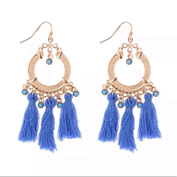 Jewelry - 🛍3/$20 Gold Blue Boho Tassel Earrings